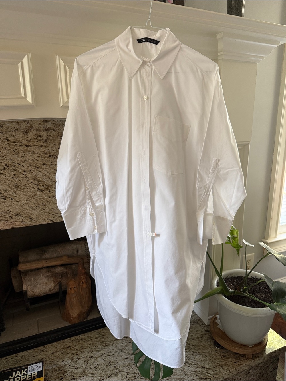 White Men's Longline Button-Up Shirt - Unbranded